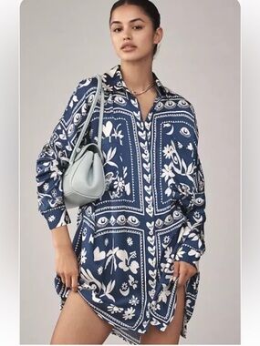NWT retail$178 size S #Anthropologie Long sleeve printed mini shirt dress